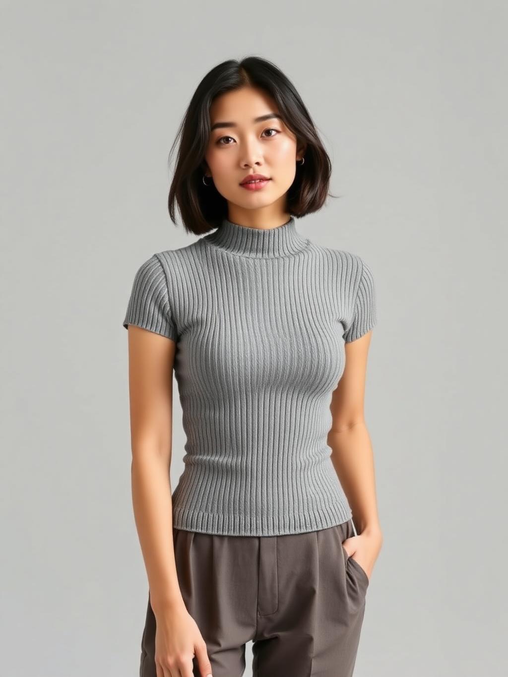 Essential Ribbed Top in Grey — Casual