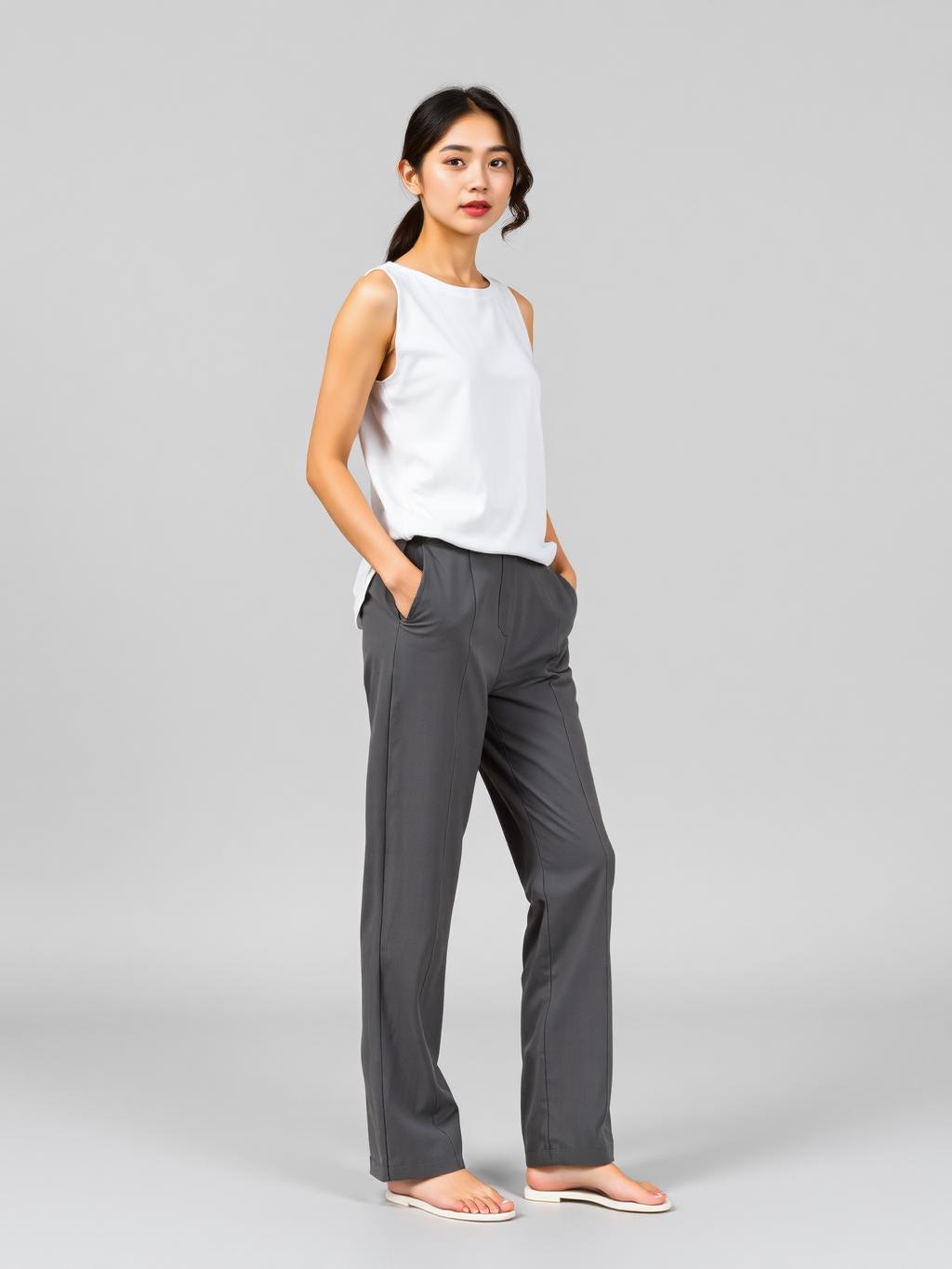Relaxed Straight-Leg Pants in Charcoal — Casual